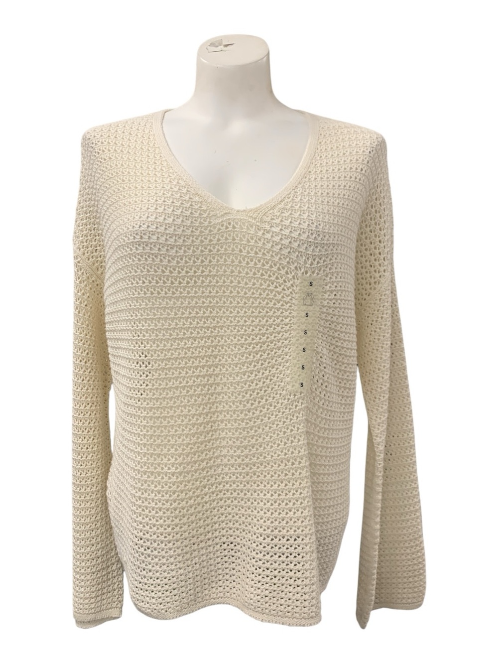 Old Navy Cream Open-Knit V-Neck Sweater